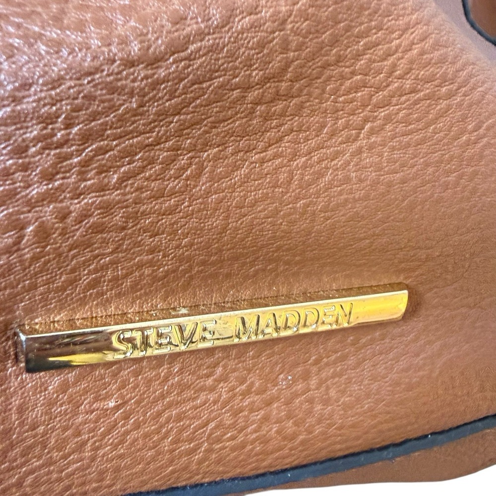 STEVE MADDEN Brown Vegan Leather Oversized Hobo Shoulder Bag & Wristlet Pouch - Picture 5 of 10